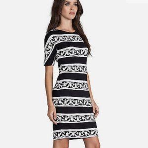 Diane Von Furstenberg  Brenna 100% Silk Dress in Chain Bands Black Sz 6